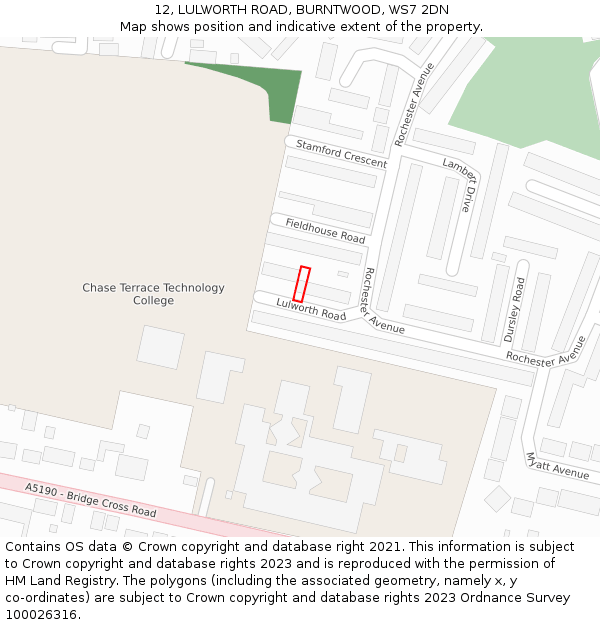 12, LULWORTH ROAD, BURNTWOOD, WS7 2DN: Location map and indicative extent of plot