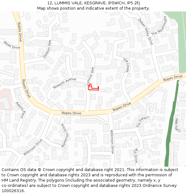 12, LUMMIS VALE, KESGRAVE, IPSWICH, IP5 2FJ: Location map and indicative extent of plot