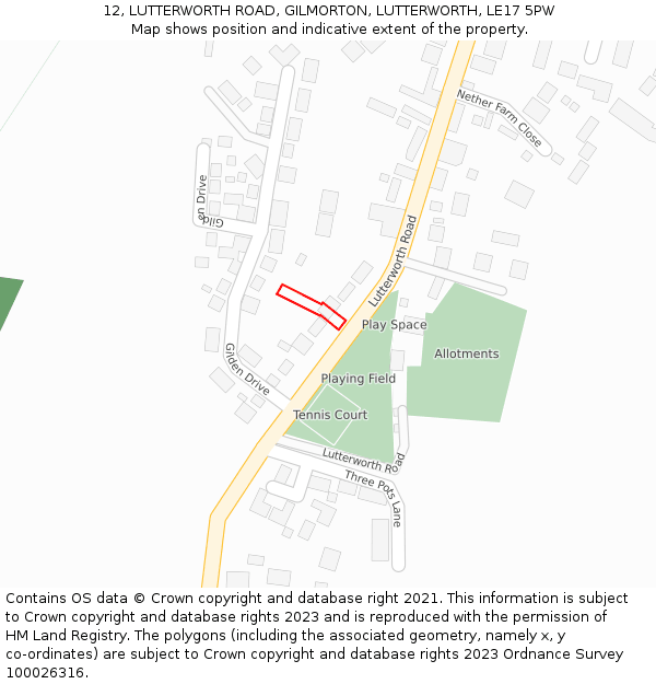 12, LUTTERWORTH ROAD, GILMORTON, LUTTERWORTH, LE17 5PW: Location map and indicative extent of plot