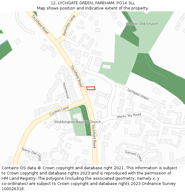 12, LYCHGATE GREEN, FAREHAM, PO14 3LL: Location map and indicative extent of plot