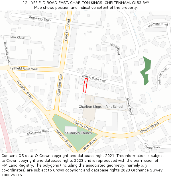 12, LYEFIELD ROAD EAST, CHARLTON KINGS, CHELTENHAM, GL53 8AY: Location map and indicative extent of plot