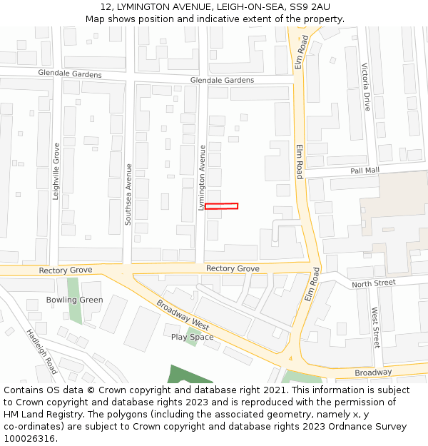 12, LYMINGTON AVENUE, LEIGH-ON-SEA, SS9 2AU: Location map and indicative extent of plot