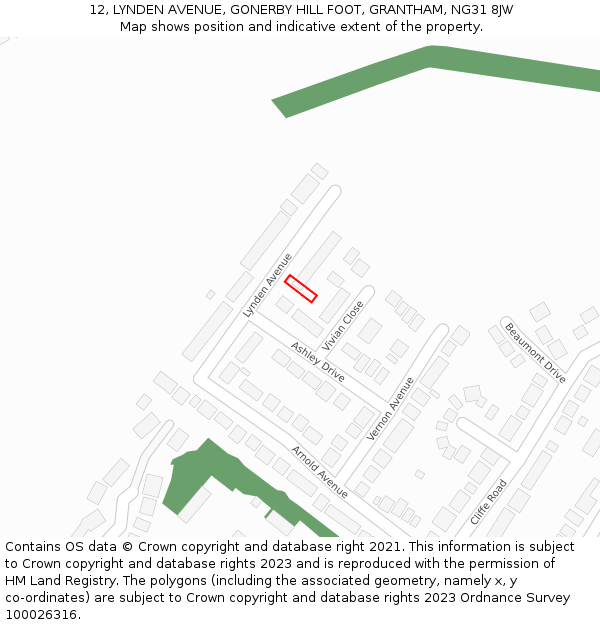 12, LYNDEN AVENUE, GONERBY HILL FOOT, GRANTHAM, NG31 8JW: Location map and indicative extent of plot