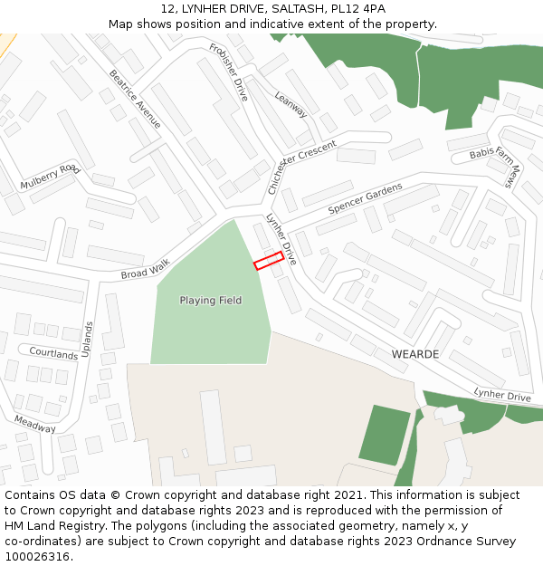 12, LYNHER DRIVE, SALTASH, PL12 4PA: Location map and indicative extent of plot