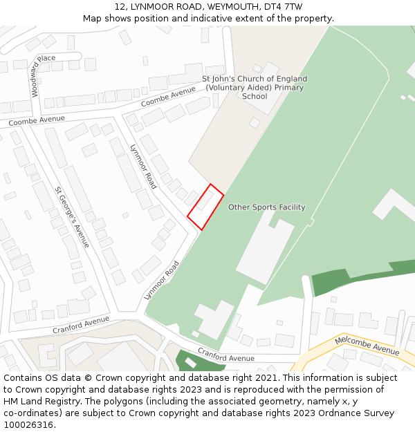 12, LYNMOOR ROAD, WEYMOUTH, DT4 7TW: Location map and indicative extent of plot