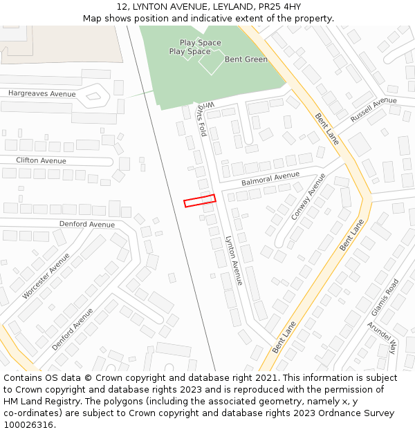 12, LYNTON AVENUE, LEYLAND, PR25 4HY: Location map and indicative extent of plot