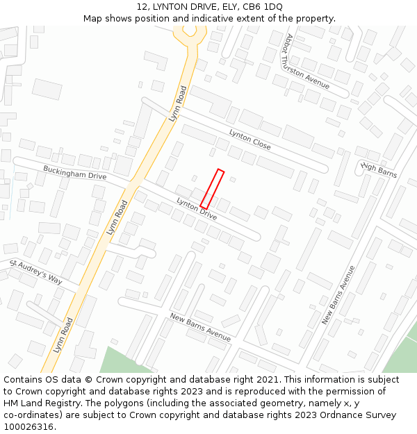 12, LYNTON DRIVE, ELY, CB6 1DQ: Location map and indicative extent of plot