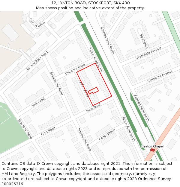 12, LYNTON ROAD, STOCKPORT, SK4 4RQ: Location map and indicative extent of plot