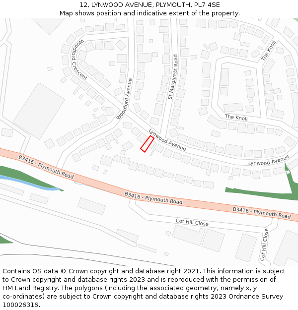 12, LYNWOOD AVENUE, PLYMOUTH, PL7 4SE: Location map and indicative extent of plot