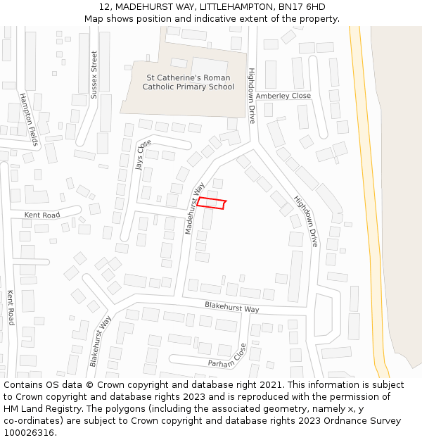 12, MADEHURST WAY, LITTLEHAMPTON, BN17 6HD: Location map and indicative extent of plot