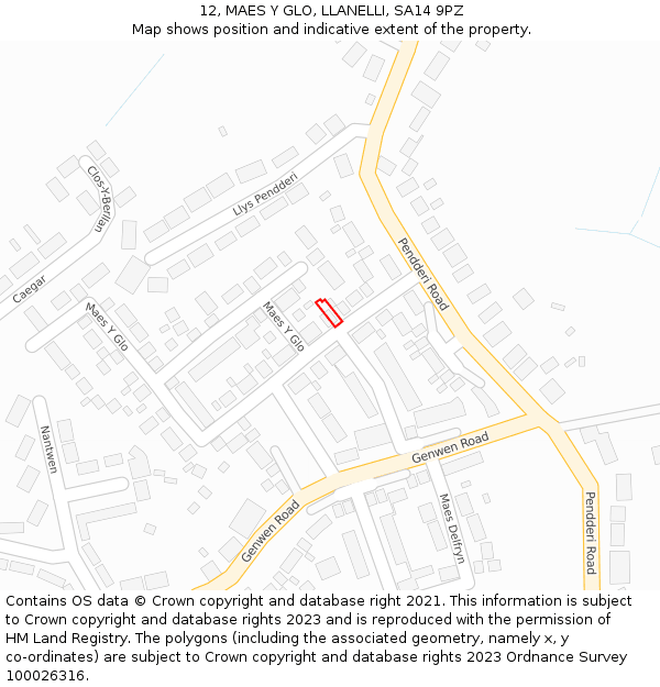 12, MAES Y GLO, LLANELLI, SA14 9PZ: Location map and indicative extent of plot