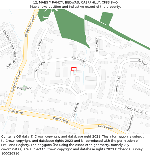 12, MAES Y PANDY, BEDWAS, CAERPHILLY, CF83 8HQ: Location map and indicative extent of plot