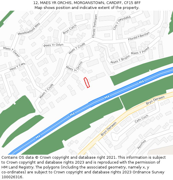 12, MAES YR ORCHIS, MORGANSTOWN, CARDIFF, CF15 8FF: Location map and indicative extent of plot