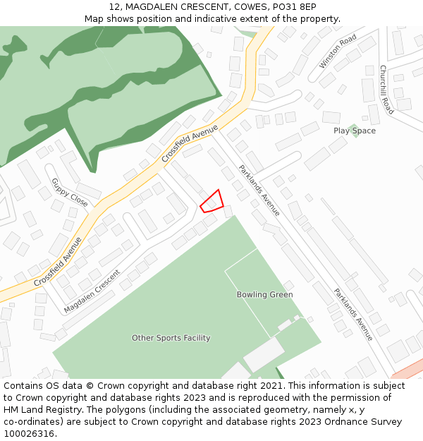 12, MAGDALEN CRESCENT, COWES, PO31 8EP: Location map and indicative extent of plot