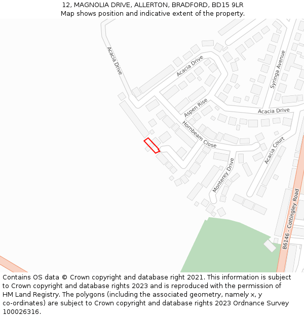 12, MAGNOLIA DRIVE, ALLERTON, BRADFORD, BD15 9LR: Location map and indicative extent of plot