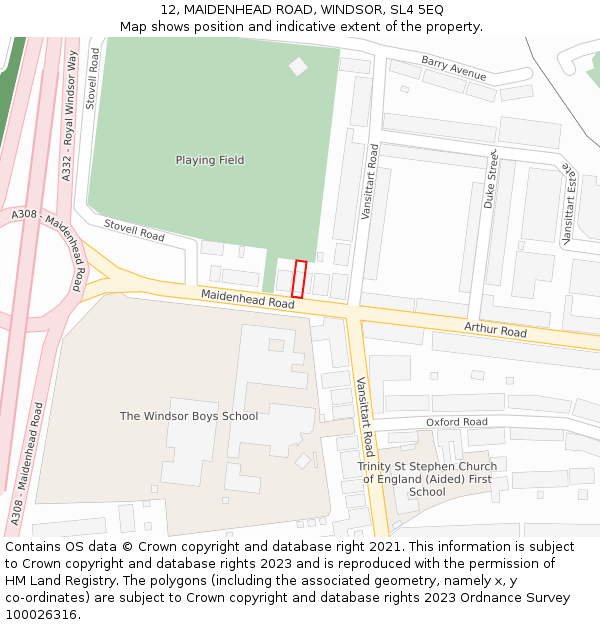 12, MAIDENHEAD ROAD, WINDSOR, SL4 5EQ: Location map and indicative extent of plot