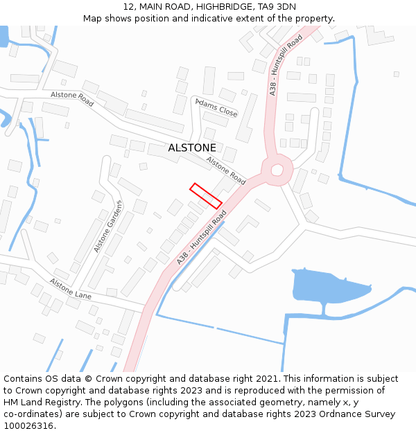 12, MAIN ROAD, HIGHBRIDGE, TA9 3DN: Location map and indicative extent of plot