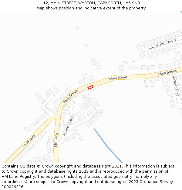 12, MAIN STREET, WARTON, CARNFORTH, LA5 9NR: Location map and indicative extent of plot