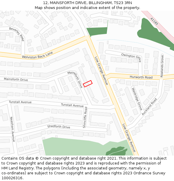 12, MAINSFORTH DRIVE, BILLINGHAM, TS23 3RN: Location map and indicative extent of plot