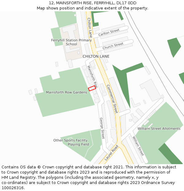 12, MAINSFORTH RISE, FERRYHILL, DL17 0DD: Location map and indicative extent of plot