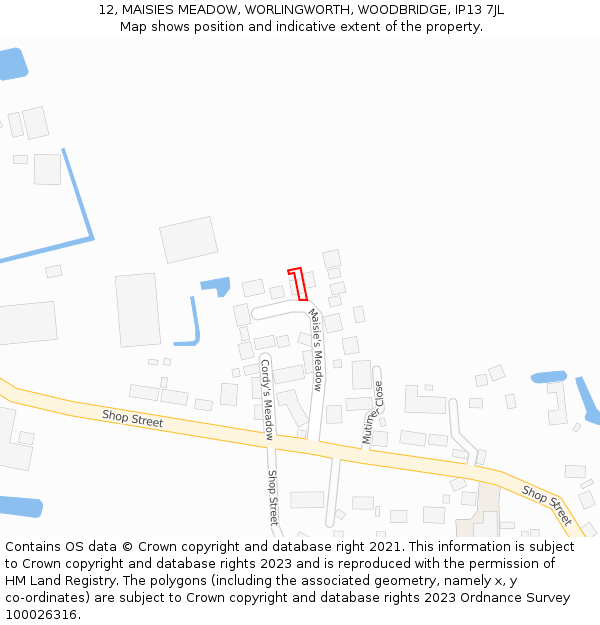 12, MAISIES MEADOW, WORLINGWORTH, WOODBRIDGE, IP13 7JL: Location map and indicative extent of plot