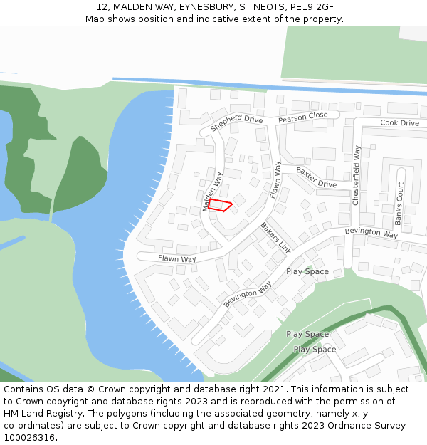 12, MALDEN WAY, EYNESBURY, ST NEOTS, PE19 2GF: Location map and indicative extent of plot