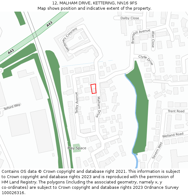 12, MALHAM DRIVE, KETTERING, NN16 9FS: Location map and indicative extent of plot