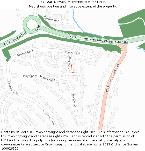 12, MALIA ROAD, CHESTERFIELD, S41 0UF: Location map and indicative extent of plot