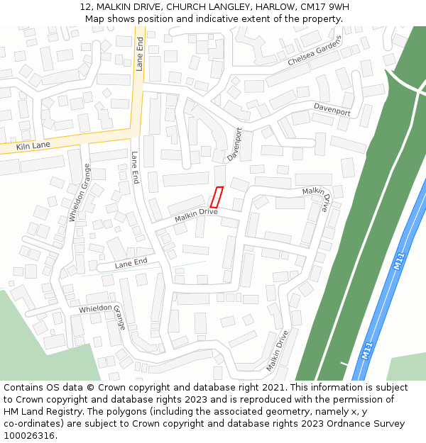 12, MALKIN DRIVE, CHURCH LANGLEY, HARLOW, CM17 9WH: Location map and indicative extent of plot