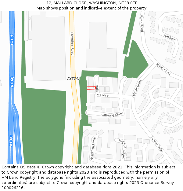 12, MALLARD CLOSE, WASHINGTON, NE38 0ER: Location map and indicative extent of plot