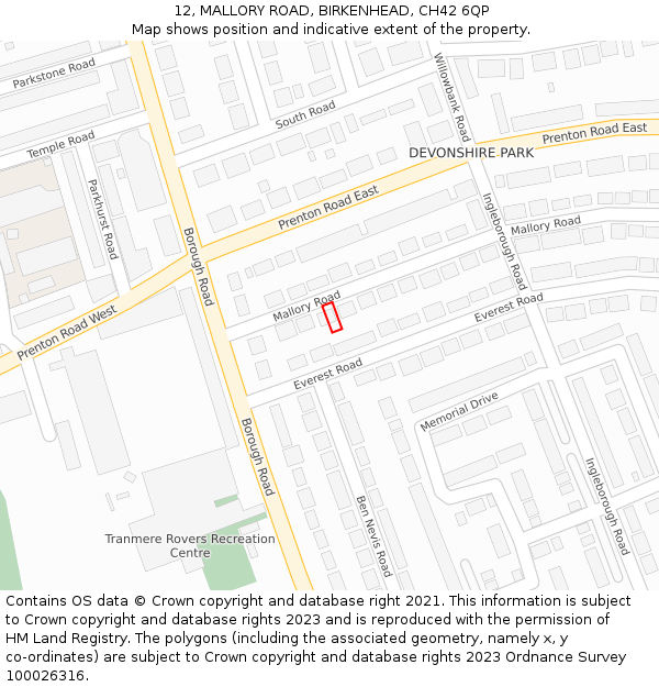 12, MALLORY ROAD, BIRKENHEAD, CH42 6QP: Location map and indicative extent of plot