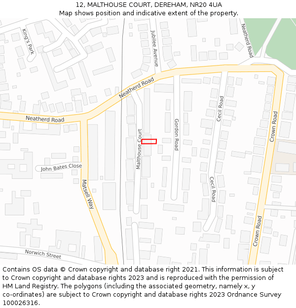 12, MALTHOUSE COURT, DEREHAM, NR20 4UA: Location map and indicative extent of plot