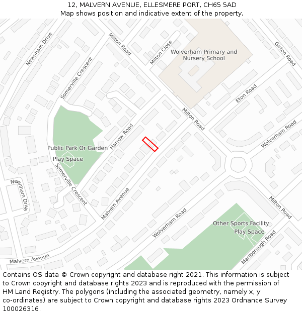 12, MALVERN AVENUE, ELLESMERE PORT, CH65 5AD: Location map and indicative extent of plot