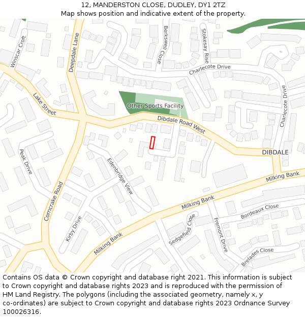 12, MANDERSTON CLOSE, DUDLEY, DY1 2TZ: Location map and indicative extent of plot