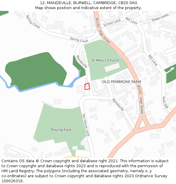 12, MANDEVILLE, BURWELL, CAMBRIDGE, CB25 0AG: Location map and indicative extent of plot