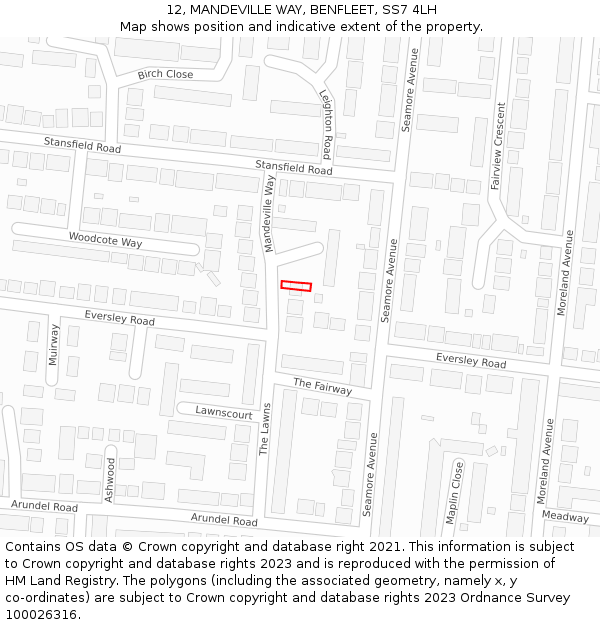 12, MANDEVILLE WAY, BENFLEET, SS7 4LH: Location map and indicative extent of plot