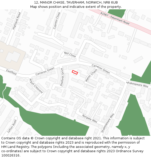 12, MANOR CHASE, TAVERHAM, NORWICH, NR8 6UB: Location map and indicative extent of plot