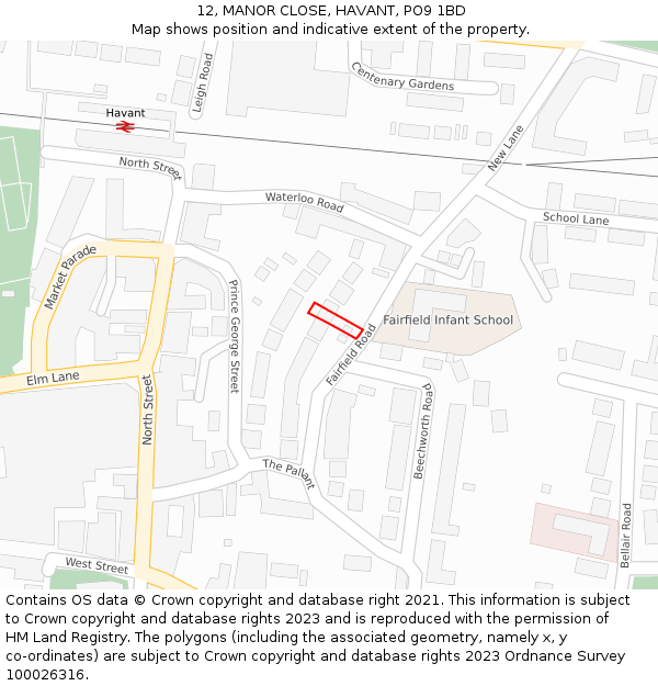 12, MANOR CLOSE, HAVANT, PO9 1BD: Location map and indicative extent of plot