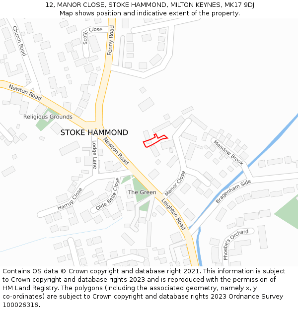 12, MANOR CLOSE, STOKE HAMMOND, MILTON KEYNES, MK17 9DJ: Location map and indicative extent of plot