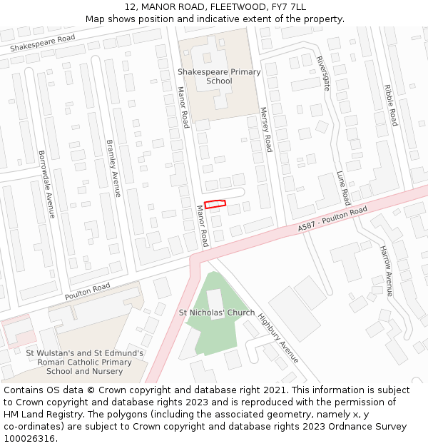 12, MANOR ROAD, FLEETWOOD, FY7 7LL: Location map and indicative extent of plot