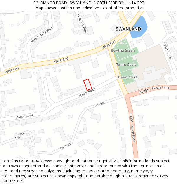 12, MANOR ROAD, SWANLAND, NORTH FERRIBY, HU14 3PB: Location map and indicative extent of plot