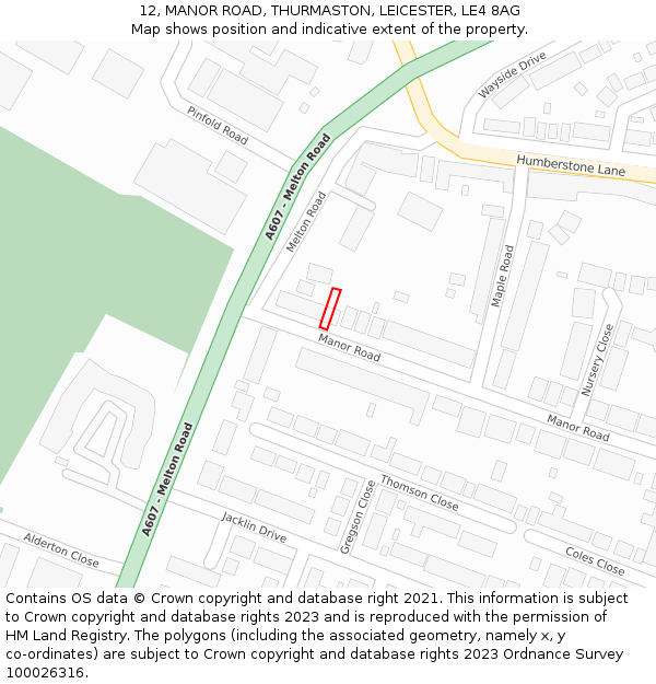 12, MANOR ROAD, THURMASTON, LEICESTER, LE4 8AG: Location map and indicative extent of plot