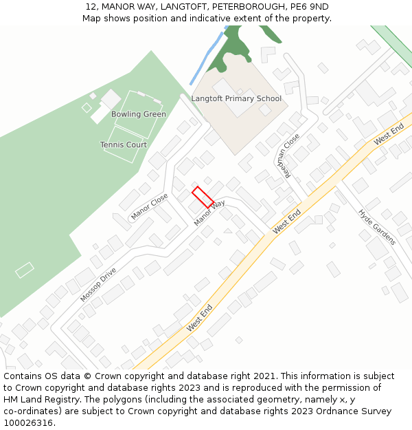 12, MANOR WAY, LANGTOFT, PETERBOROUGH, PE6 9ND: Location map and indicative extent of plot