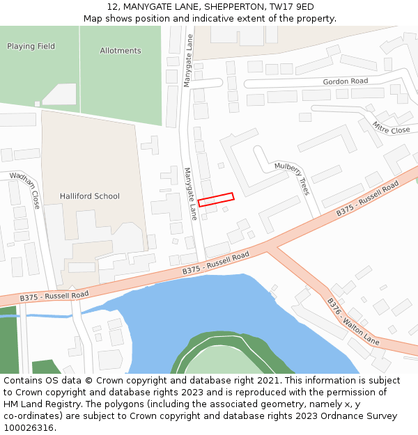 12, MANYGATE LANE, SHEPPERTON, TW17 9ED: Location map and indicative extent of plot