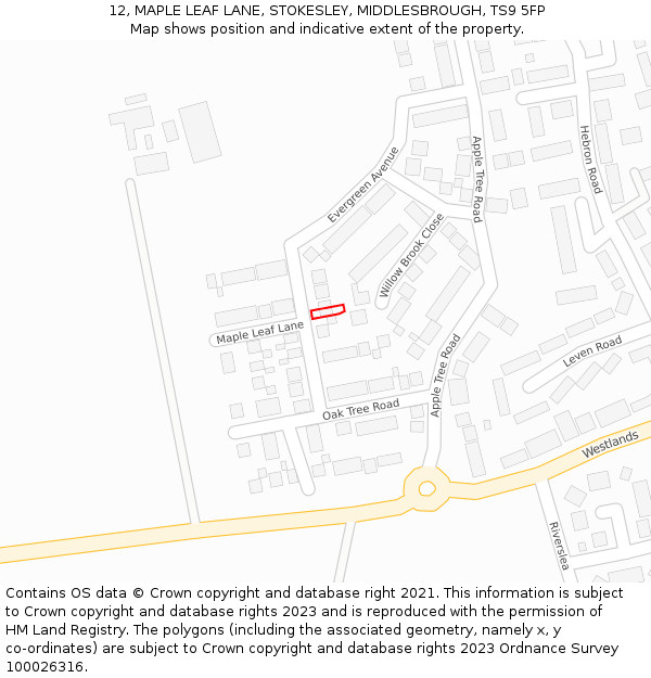 12, MAPLE LEAF LANE, STOKESLEY, MIDDLESBROUGH, TS9 5FP: Location map and indicative extent of plot