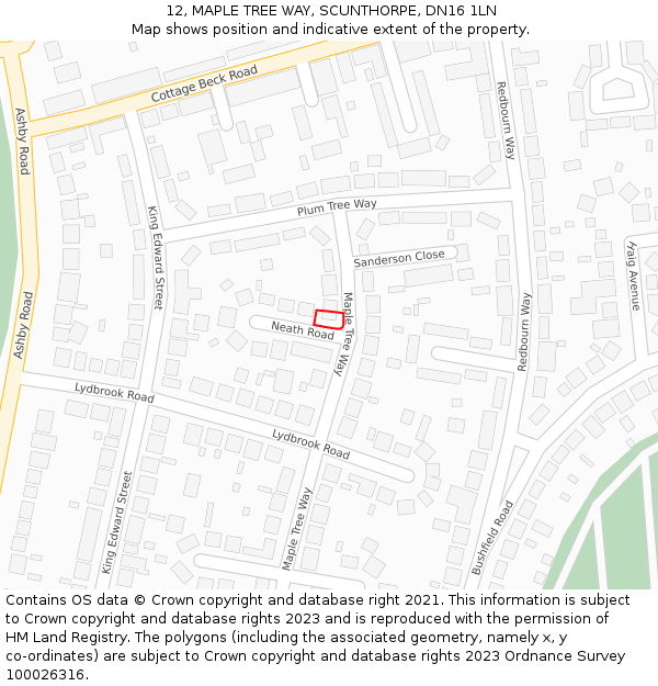 12, MAPLE TREE WAY, SCUNTHORPE, DN16 1LN: Location map and indicative extent of plot