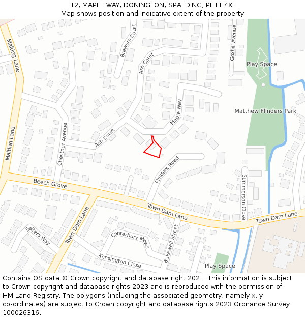 12, MAPLE WAY, DONINGTON, SPALDING, PE11 4XL: Location map and indicative extent of plot