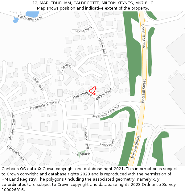 12, MAPLEDURHAM, CALDECOTTE, MILTON KEYNES, MK7 8HG: Location map and indicative extent of plot