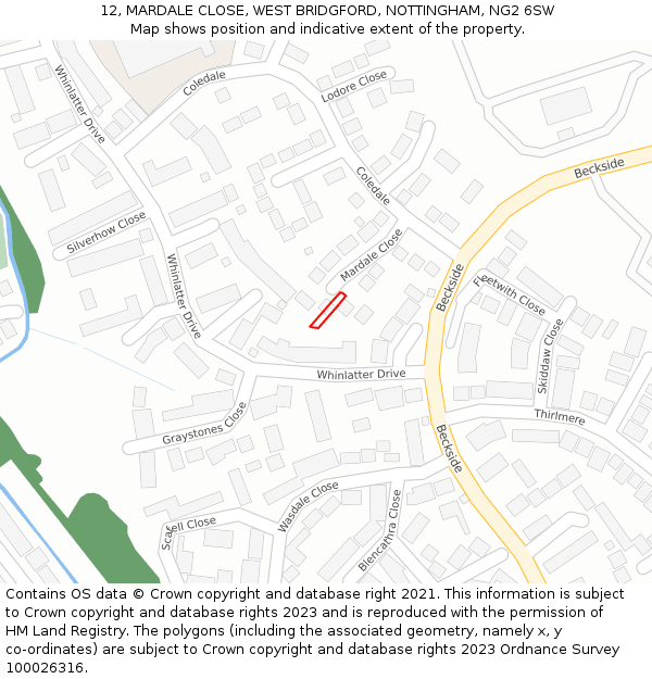 12, MARDALE CLOSE, WEST BRIDGFORD, NOTTINGHAM, NG2 6SW: Location map and indicative extent of plot