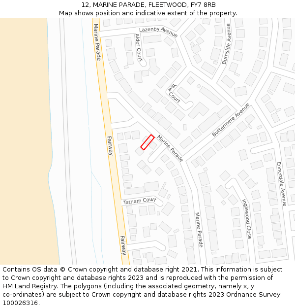 12, MARINE PARADE, FLEETWOOD, FY7 8RB: Location map and indicative extent of plot